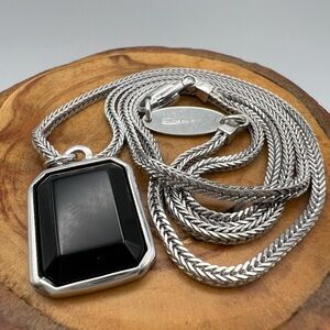 Giorgio Armani Sterling Silver necklace with rectangular onyx pendant 22”